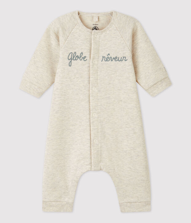 Combinaison  b&eacute;b&eacute; molleton en coton biologique beige chin&eacute;